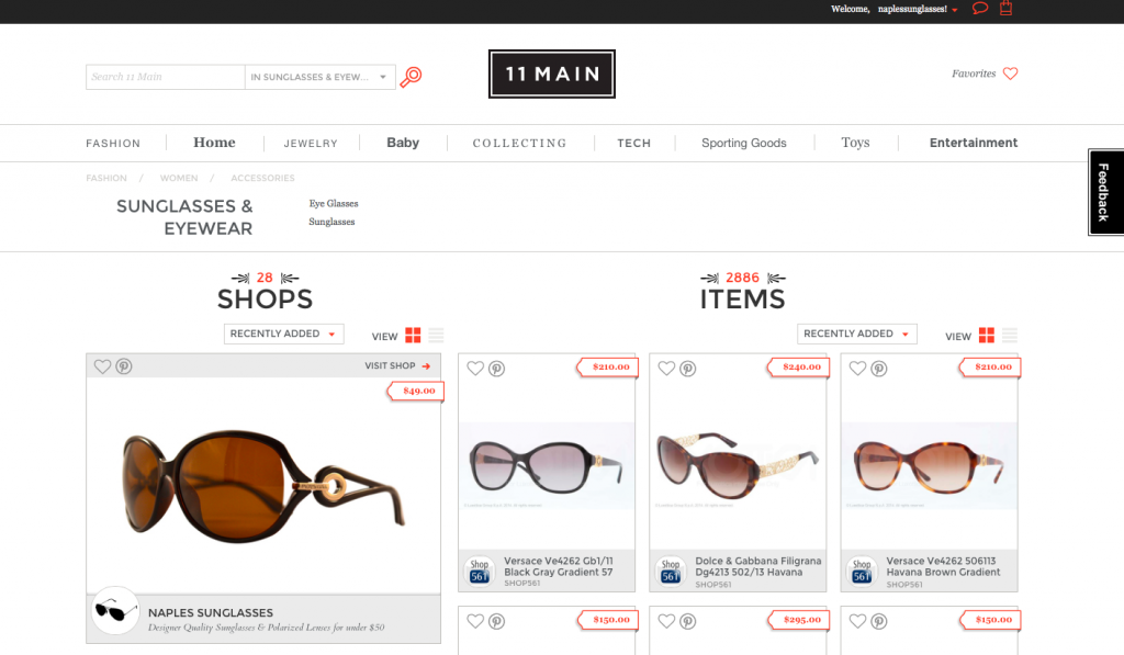 11 Main Online Marketplace E-Commerce Platform Naples Sunglasses Brian Schoedel